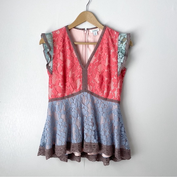 Sundance Colorful Vintage Days Lace Peplum Top Medium - Picture 2 of 11